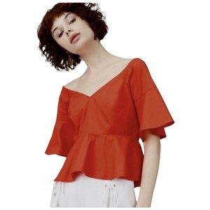 CLUB MONACO Ulmera Papaya Red Crop Off the Shoulder Top Size 0 XS Peplum‎